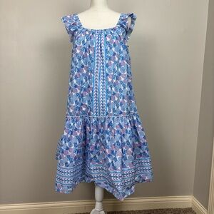 Simply Southern Dress Large Blue Multi Drop Waist Pineapple Resort Wear